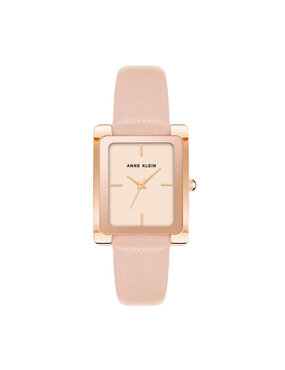 Anne Klein Case Leather Band Watch Rectangular Pink | TAUPQ84971