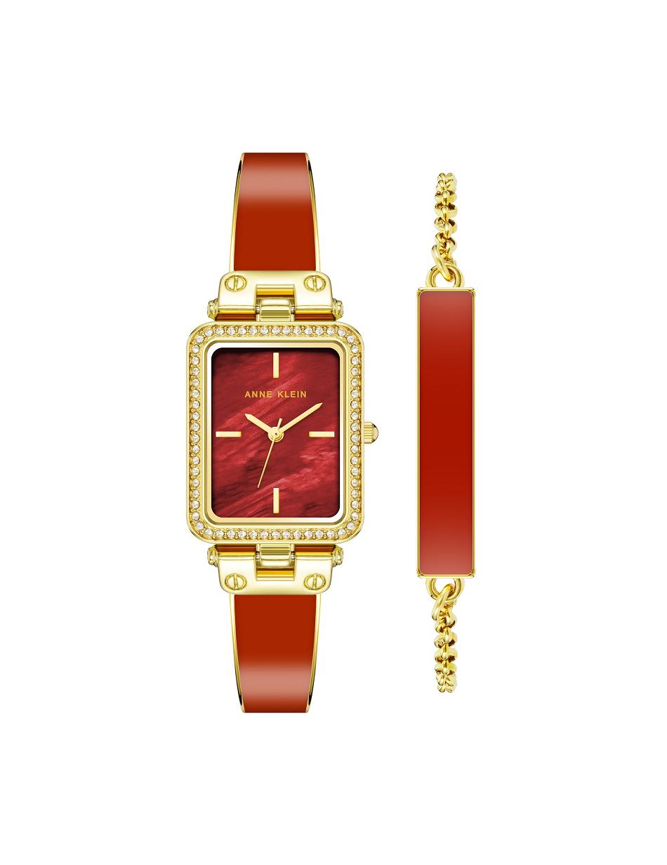 Anne Klein Case Watch and Bracelet Set Rectangular Gold / Orange | AUJZR43773