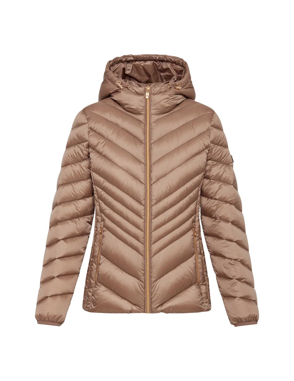 Anne Klein Chevron Packable Puffer Jacket Outerwear Grey Brown | AUICD51370