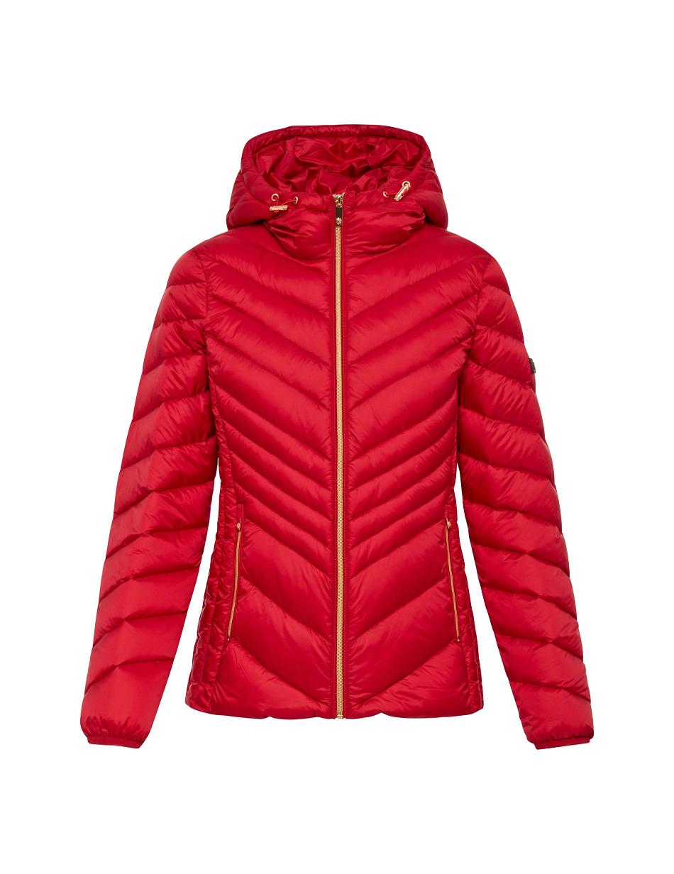 Anne Klein Chevron Packable Puffer Jacket Outerwear Red | MAUFT77452