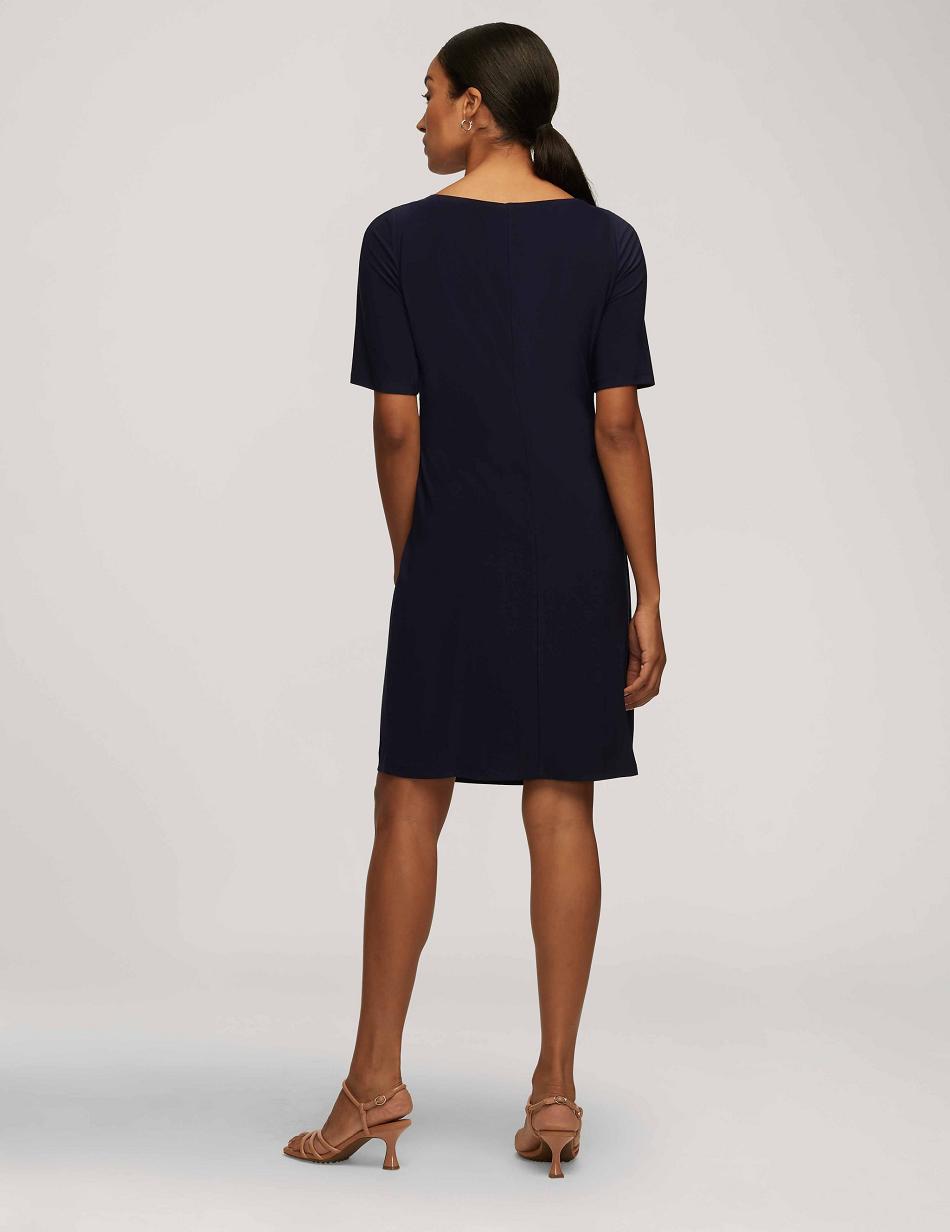 Anne Klein Classic Side Pleat Dress Blue | UAUND58879