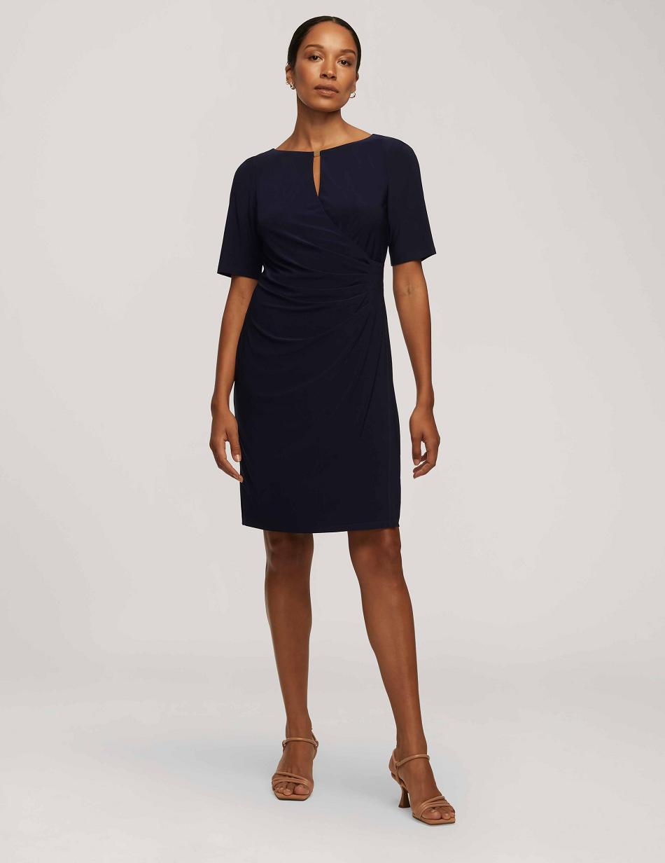 Anne Klein Classic Side Pleat Dress Blue | UAUND58879