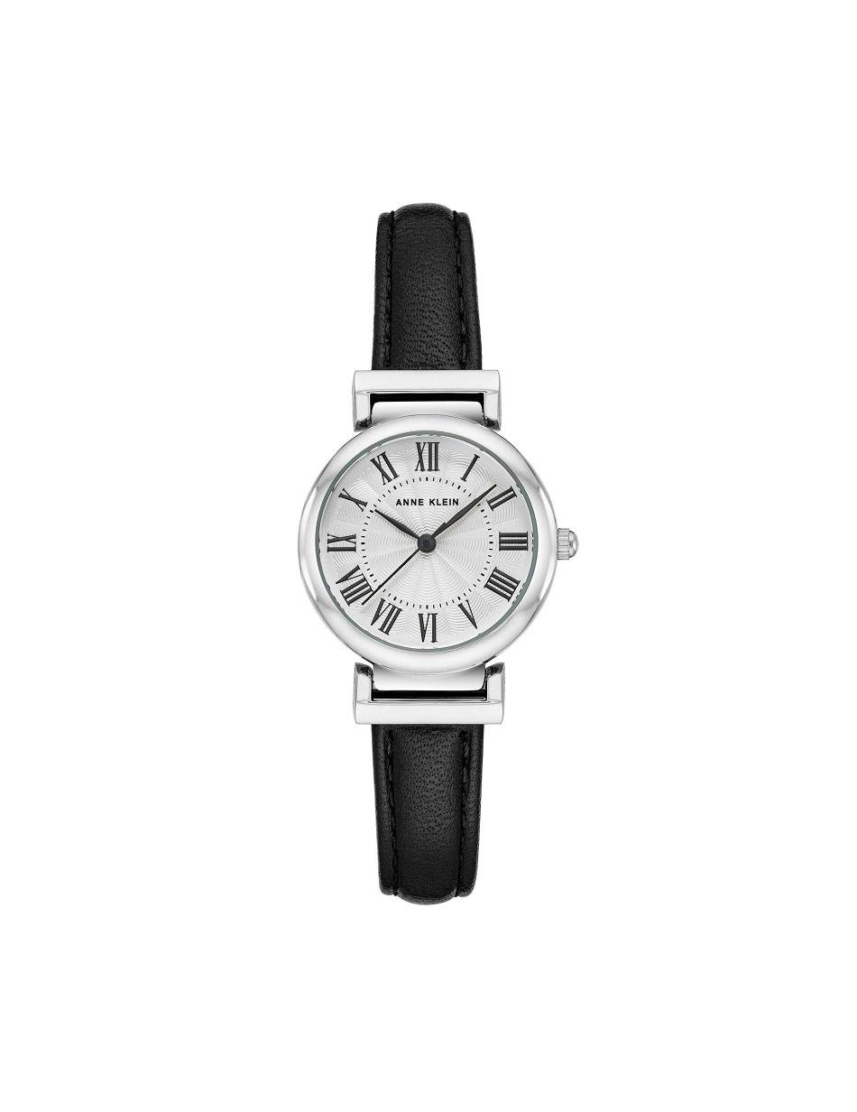 Anne Klein Classic Strap Watch Leather Black / Silver | QAUWA48634