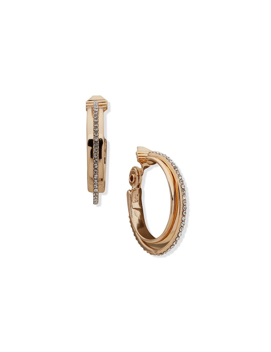 Anne Klein Clip On Hoop With Pave Clip Earrings Gold | AUQAV40311