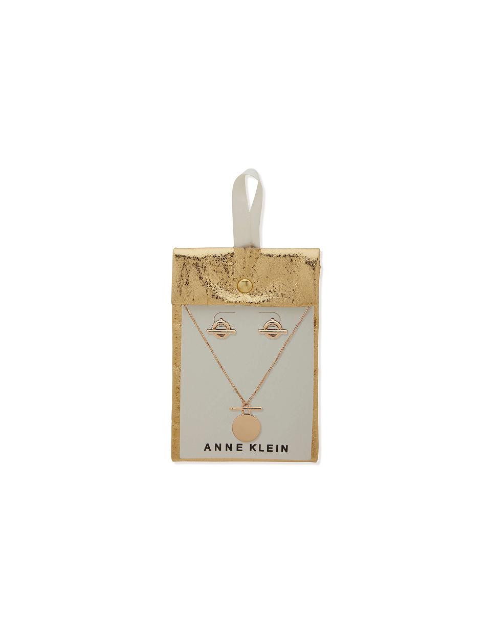 Anne Klein Coin Pendant Necklace and Earring Set in Pouch Jewelry Sets Gold | AUQAV63423