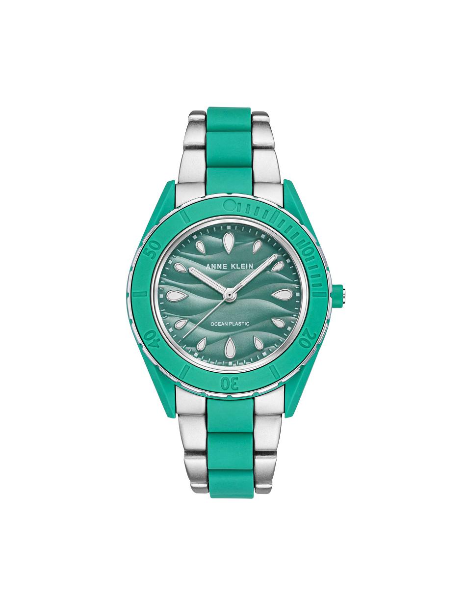 Anne Klein Considered Solar Recycled Bracelet Ocean Plastic Watches Green / Silver | QAUUV78037