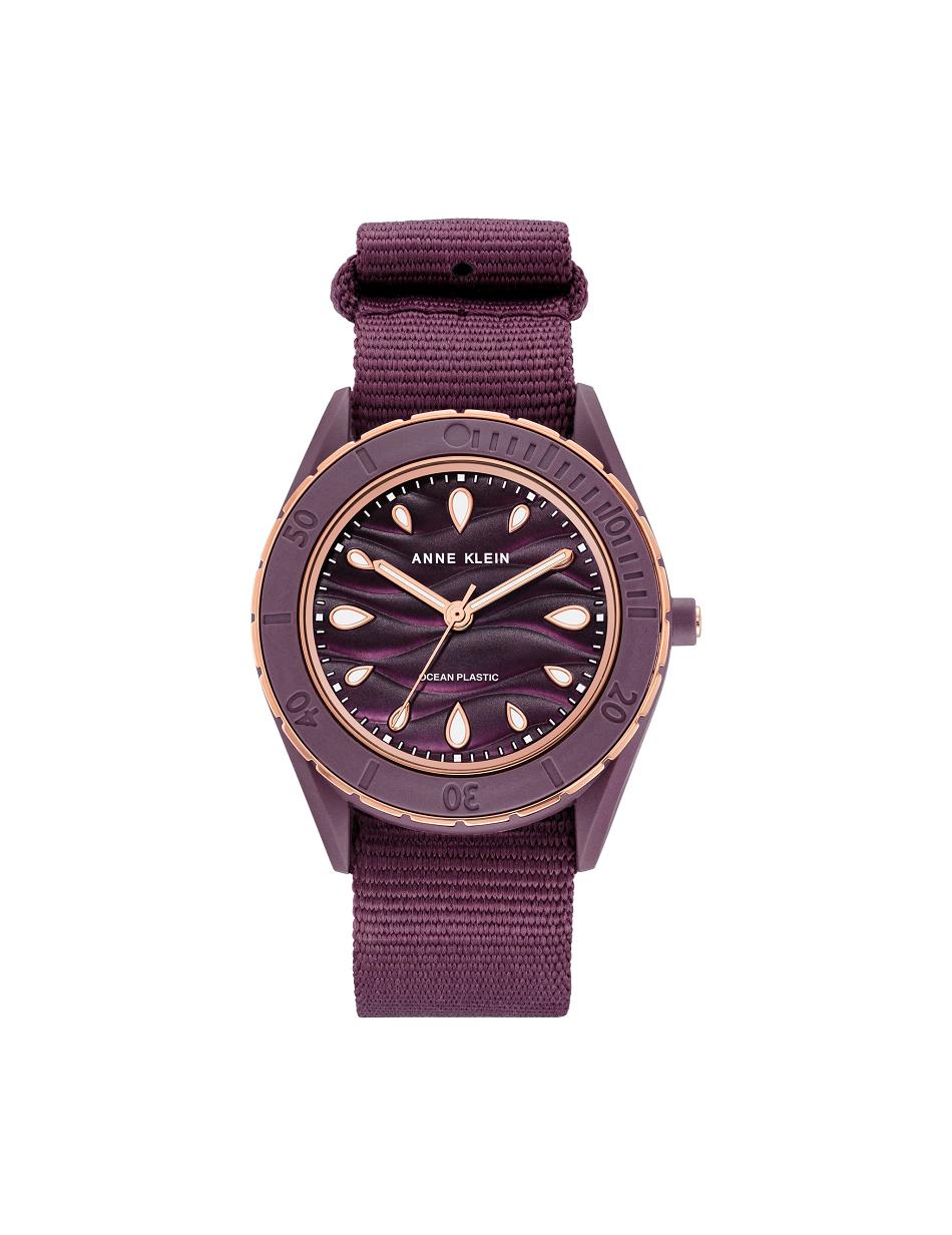 Anne Klein Considered Solar Recycled Woven Strap Ocean Plastic Watches Rose / Gold / Purple | ZAUMJ57856