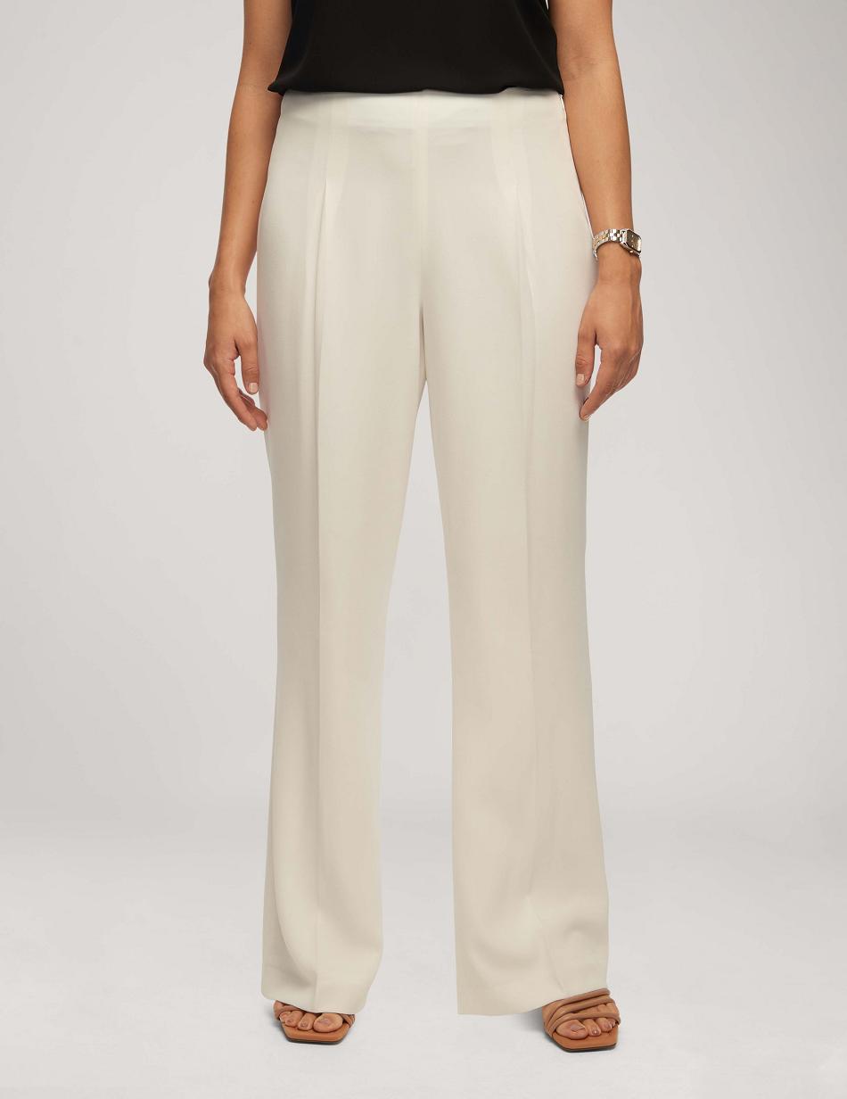 Anne Klein Crepe High Rise Pant With Pleat Wide Leg Bottoms White | AAUWC86102