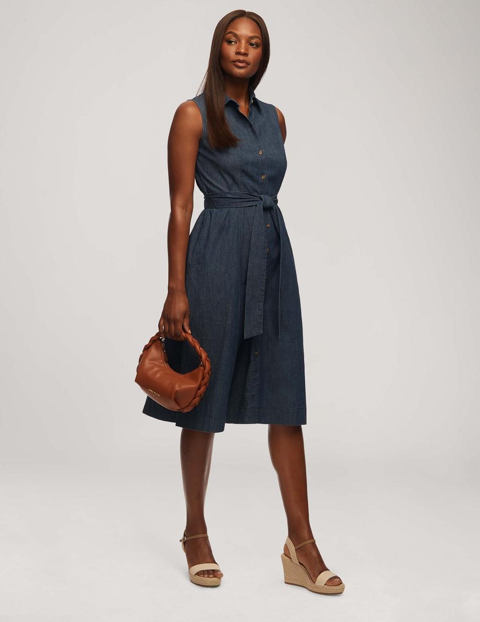 Anne Klein Denim Sleeveless Shirt Dress Blue / Wash | AAUWC76330