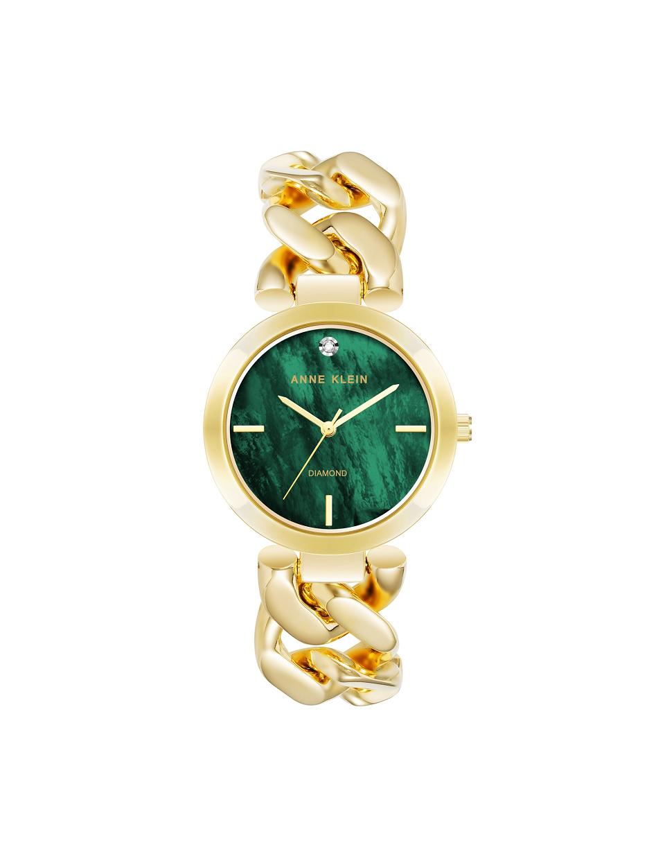 Anne Klein Diamond Accented Round Case Bracelet Watch Metals Gold / Green | XAUBH22687