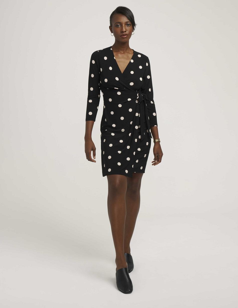 Anne Klein Dot Print Faux Wrap Dress Best Sellers Black / White | BAUSO54922