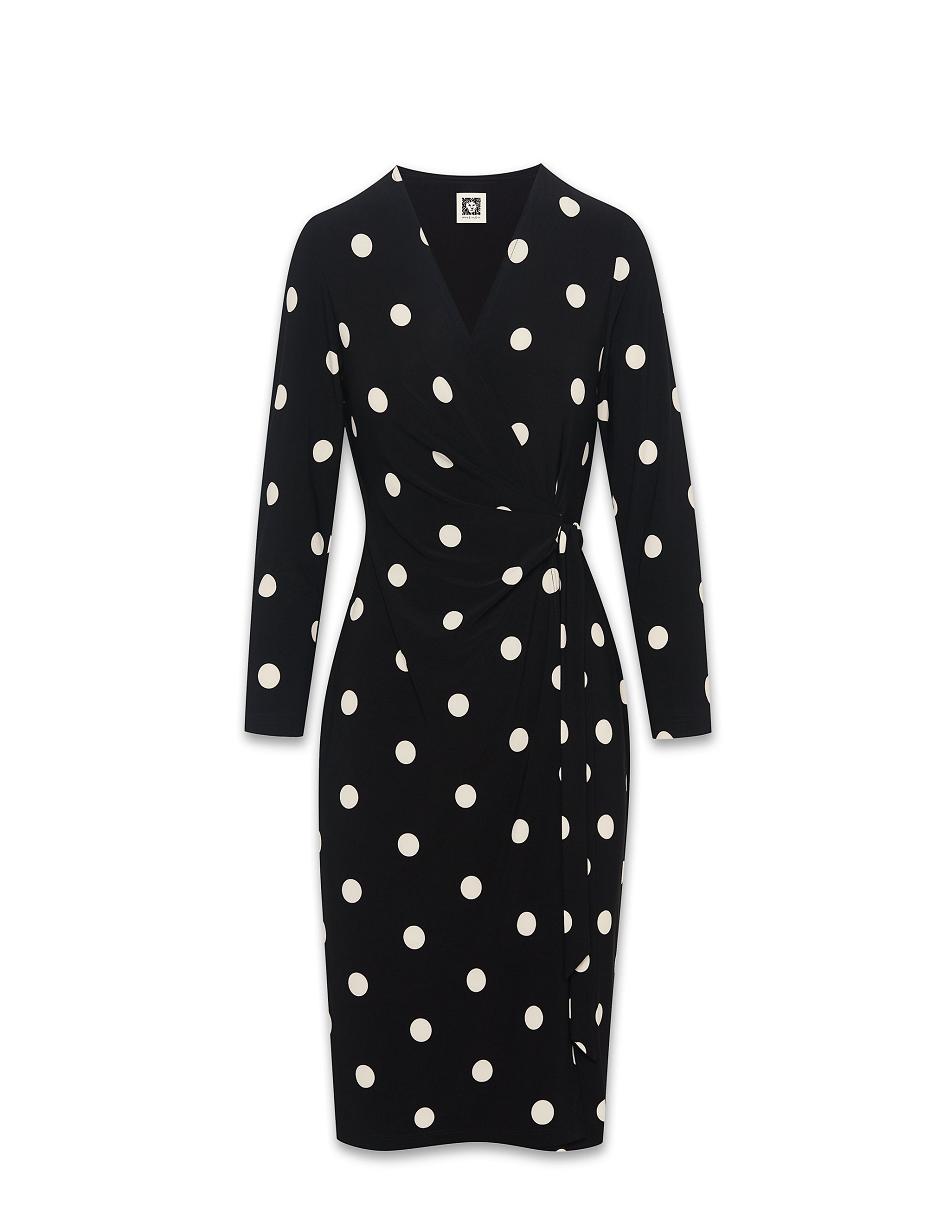 Anne Klein Dot Print Faux Wrap Dress Best Sellers Black / White | BAUSO54922