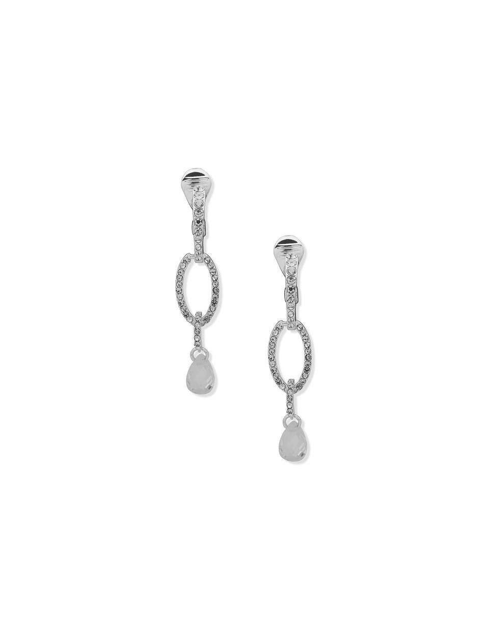 Anne Klein Double Drop Pear Stone Clip Earrings Grey / Silver | AAUDF80759