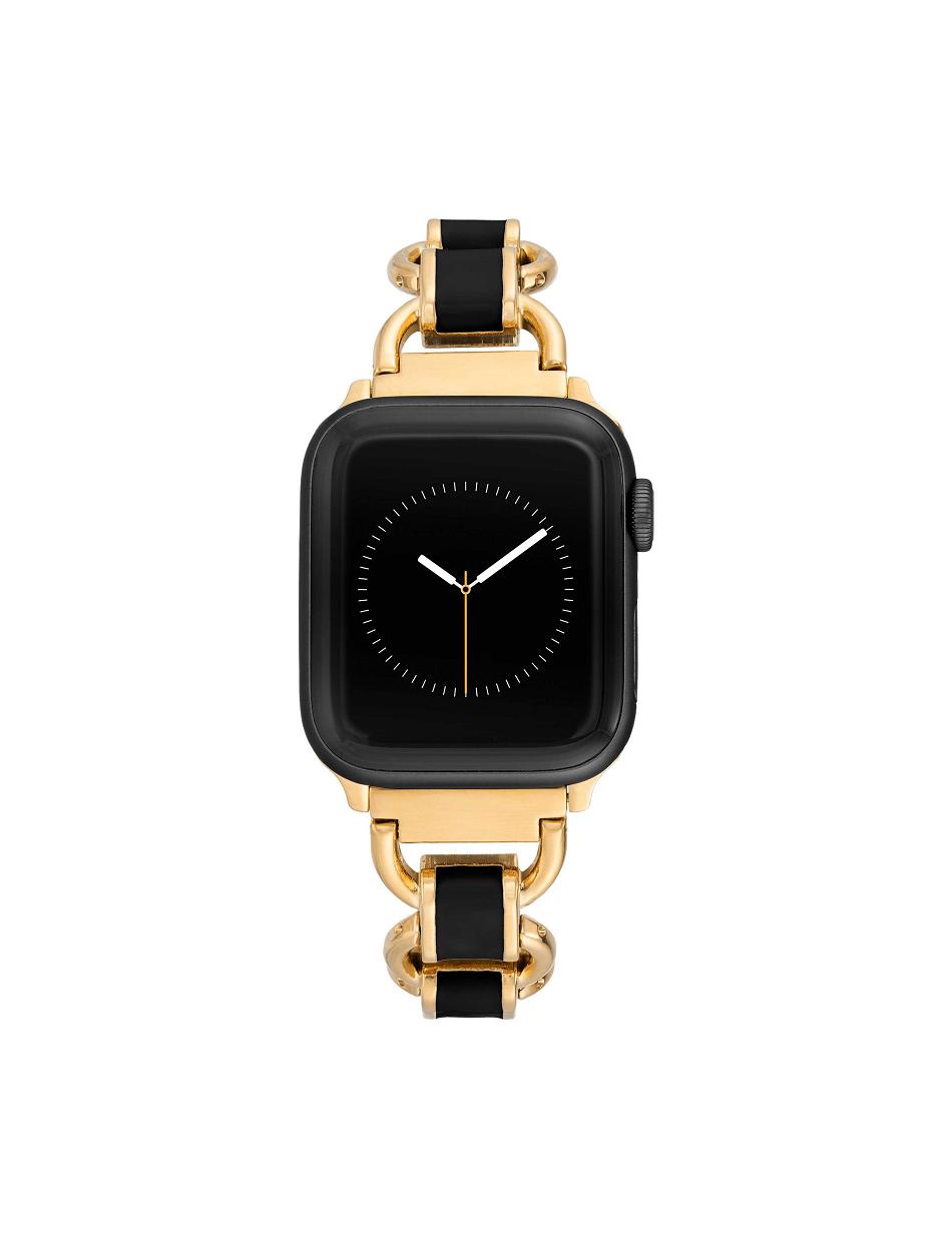 Anne Klein Enamel Link Bracelet Band Apple Watch Accessories Black / Gold | AUCIF71966