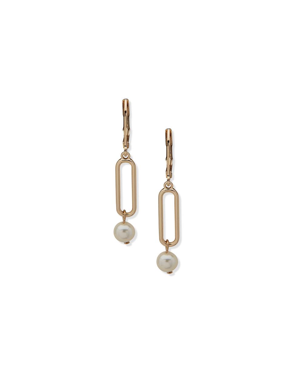 Anne Klein Faux Pearl Link Drop Earrings Gold | FAUUI25546