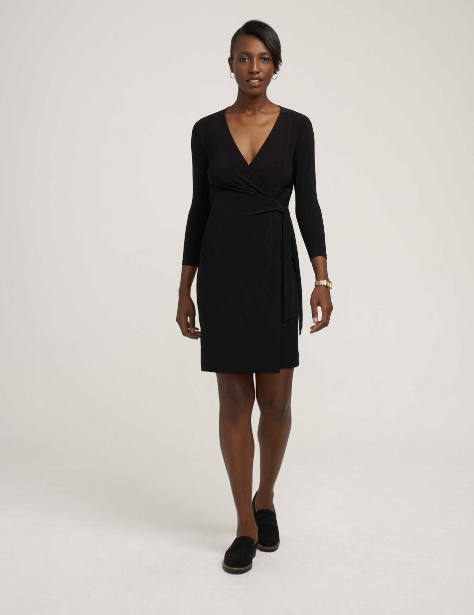 Anne Klein Faux Wrap Dress Black | PAUQX62416