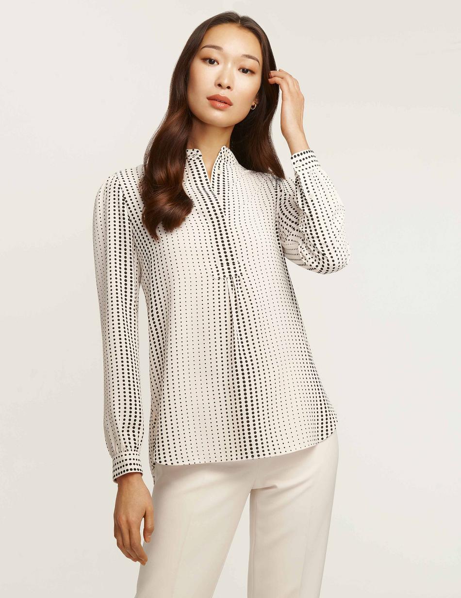 Anne Klein Florentine Dot Print Poet Blouse Tops White / Black | DAUVO97704