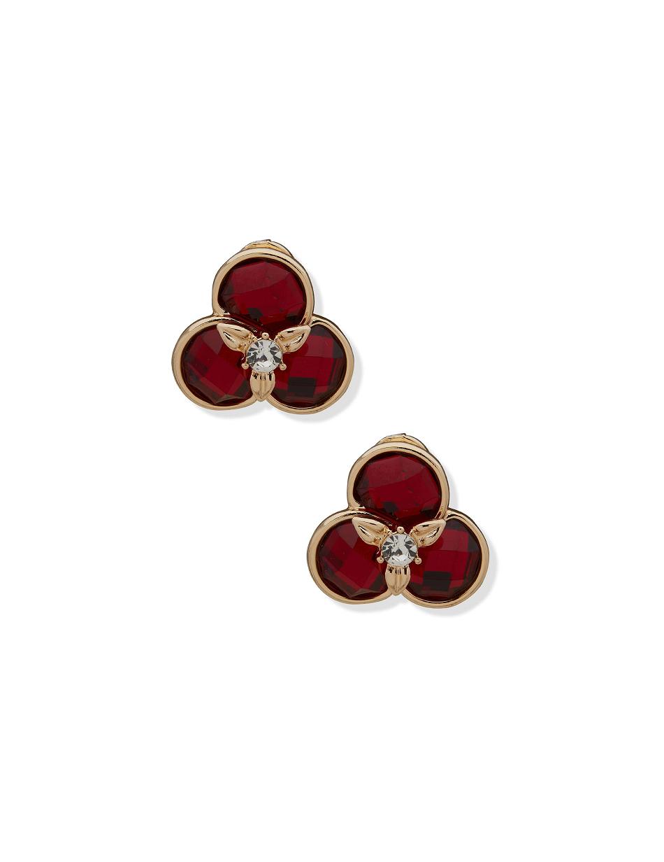 Anne Klein Flower Button Siam Clip on Earrings Gold | AUJKU98625