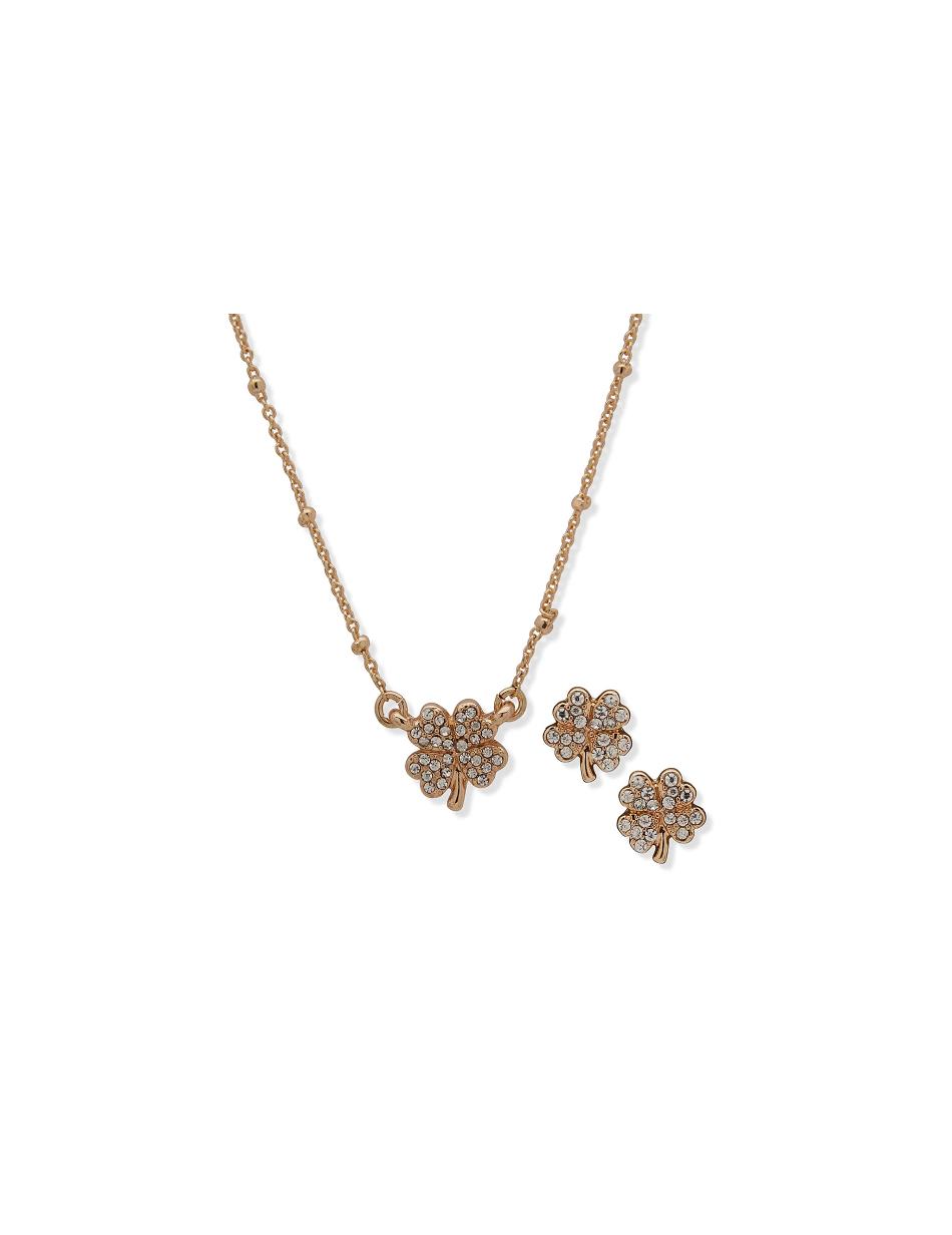 Anne Klein Four Leaf Clover Necklace and Earring Set in Pouch Jewelry Sets Gold | AUDFL14254