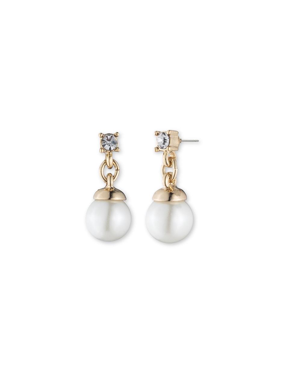 Anne Klein Gold-Tone Blanc Faux Pearl With Crystal Accent Pierced Earrings Gold | AUQAV81286