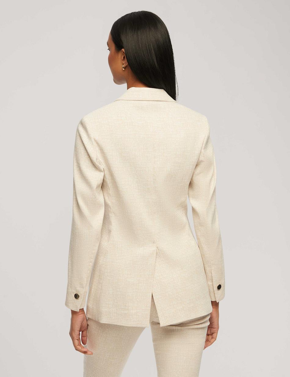 Anne Klein Grid Tech Stretch One Button Blazers White | PAUQX87262