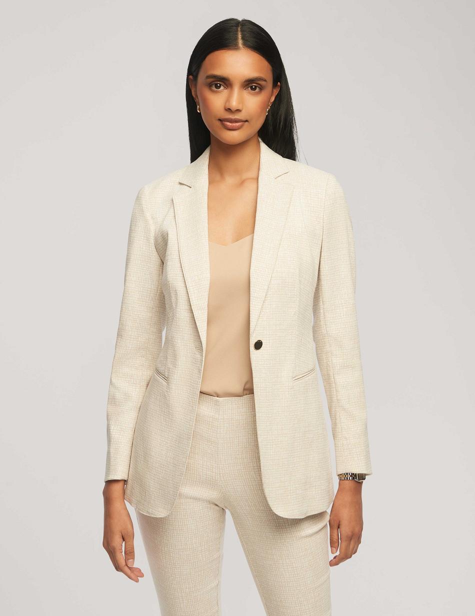 Anne Klein Grid Tech Stretch One Button Blazers White | PAUQX87262