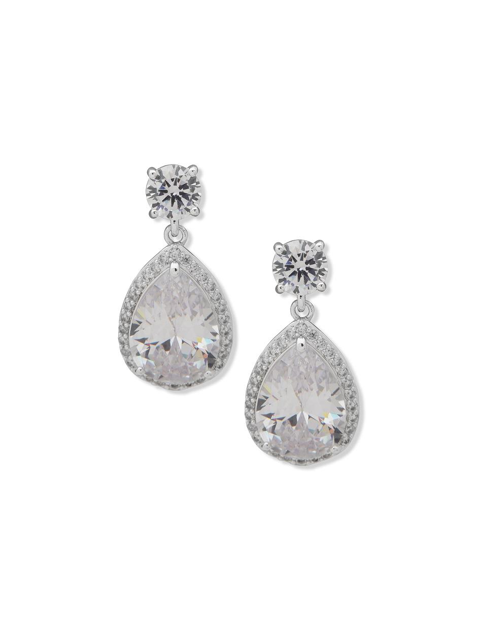 Anne Klein Halo Pear Drop Studs Pierced Earrings Silver | AUNZX55264