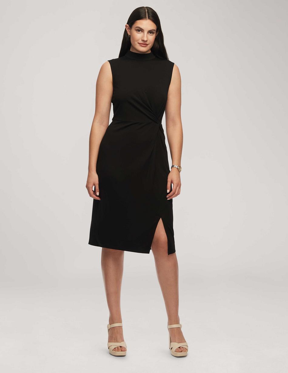 Anne Klein Harmony Knit Twist Wrap Midi Dress Black | AUJZR56132