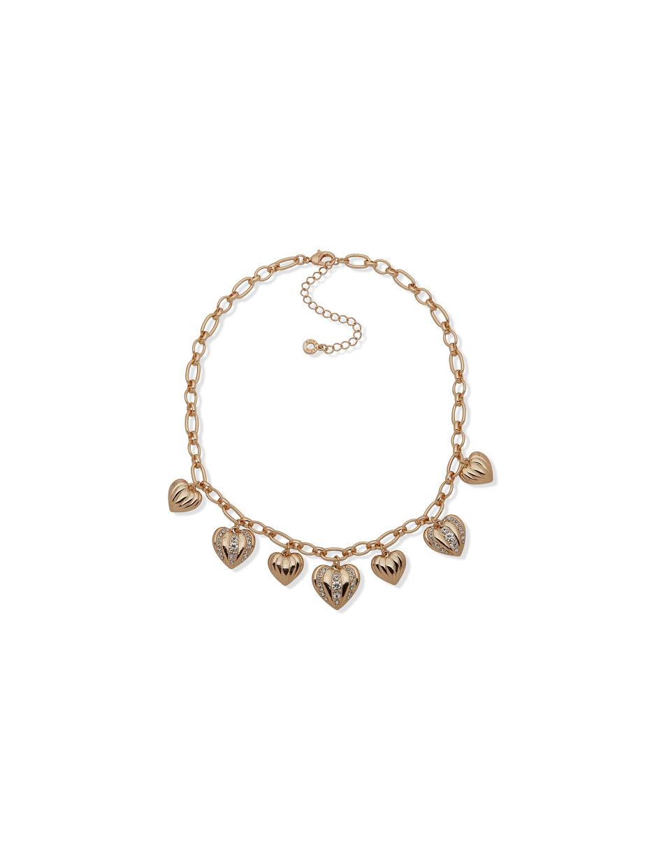 Anne Klein Heart Charm Frontal Necklace Gold | AUIIZ55351