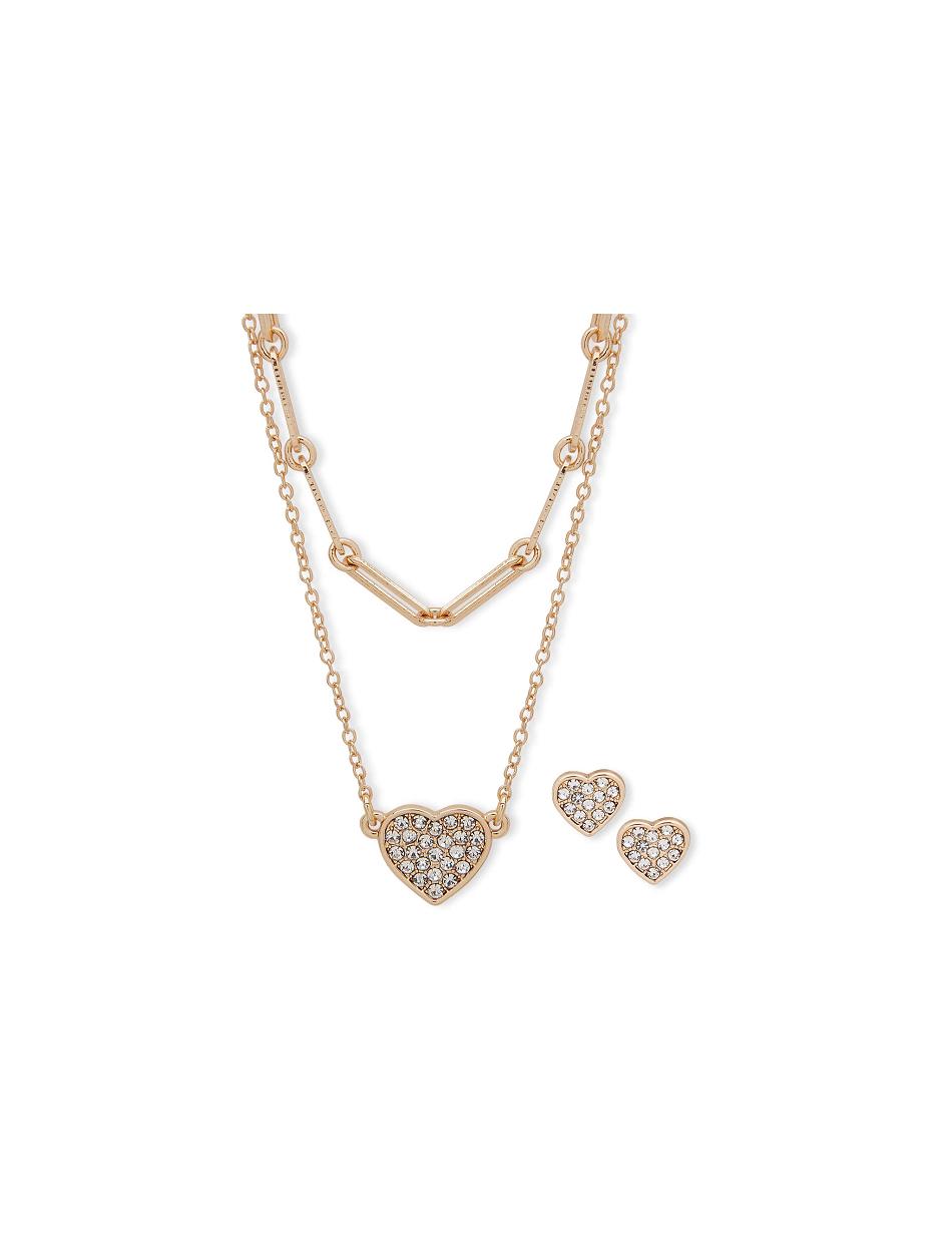 Anne Klein Heart Pendant Earring Pouch Set Necklace Gold | BAUSO57151