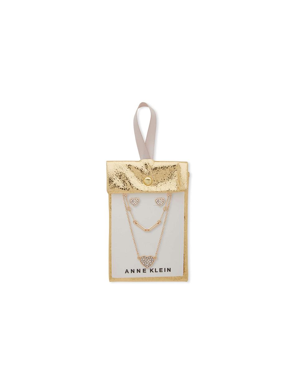 Anne Klein Heart Pendant Earring Pouch Set Necklace Gold | BAUSO57151