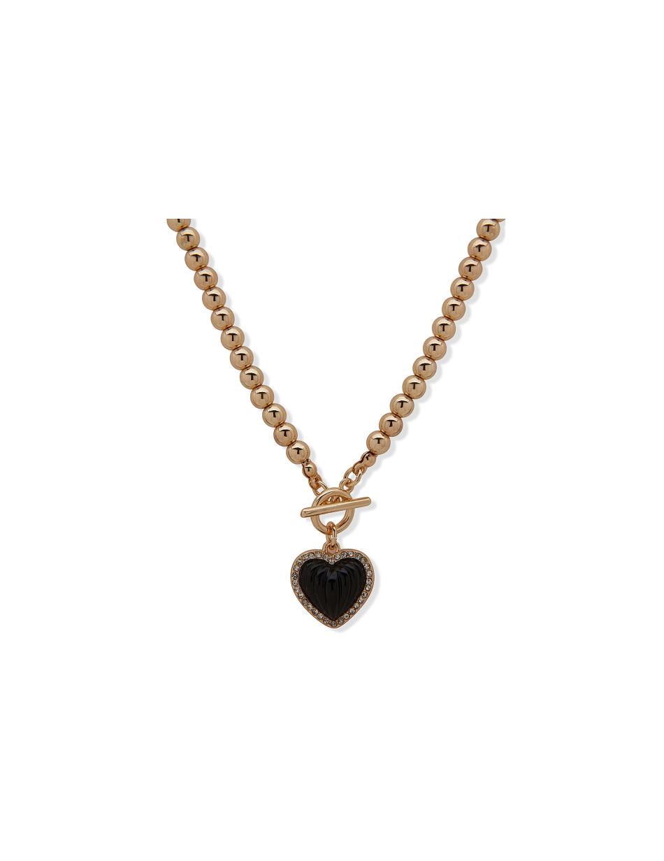 Anne Klein Heart Pendant Jet Necklace Gold | AUJBT62724