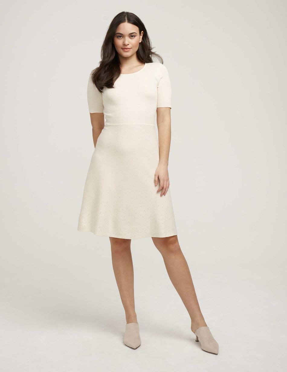 Anne Klein Heat Set Fit & Flare Sweater- Clearance Dress White | SAUNY51031