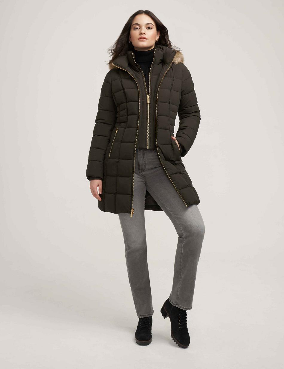 Anne Klein Hooded Puffer Coat Outerwear deep green | AUXMI14203