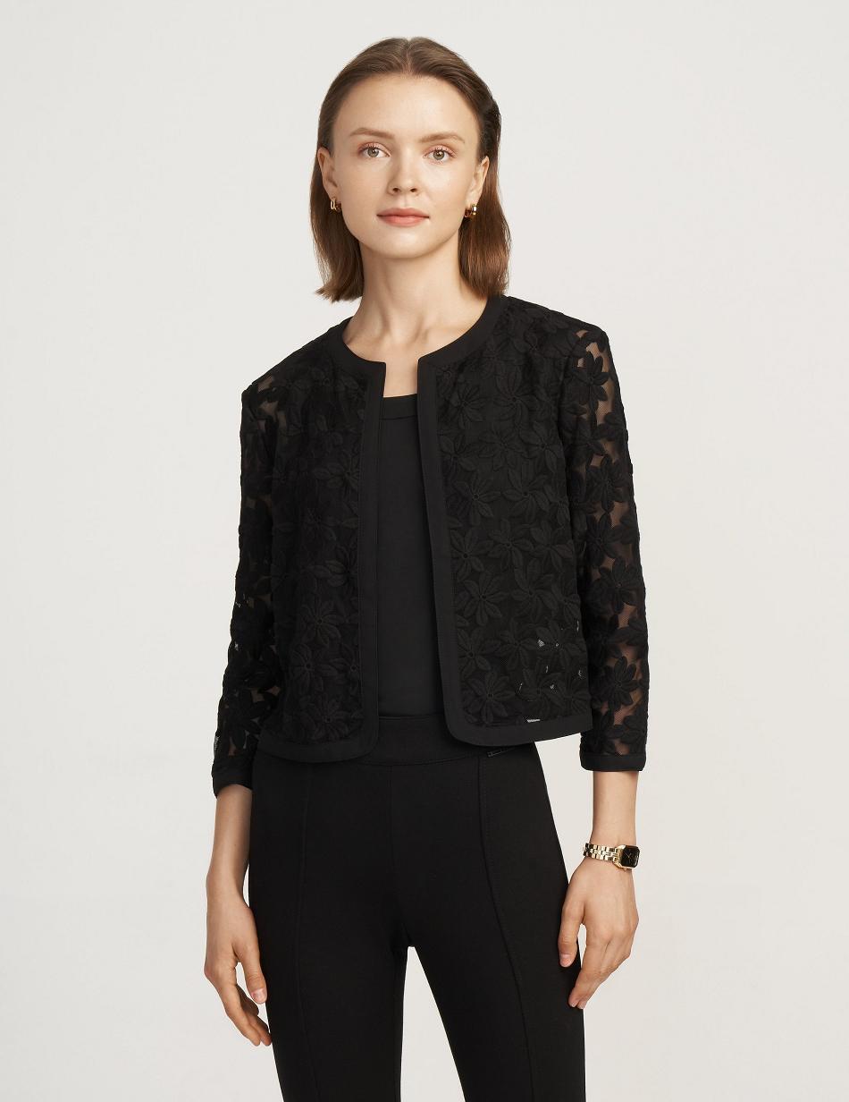 Anne Klein Lace Cardigan Blazers Black | BAUSD59824