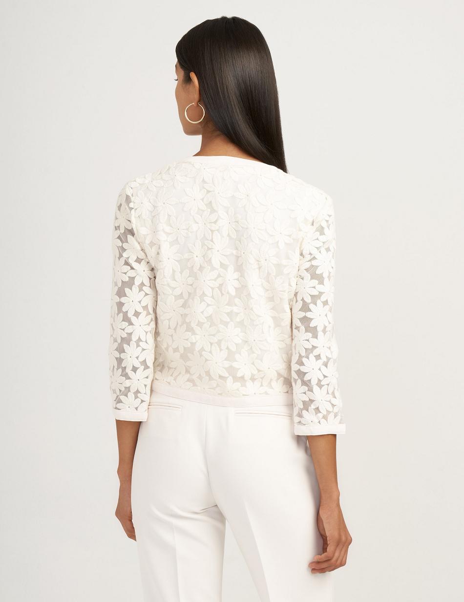 Anne Klein Lace Cardigan Blazers White | FAUUI44370