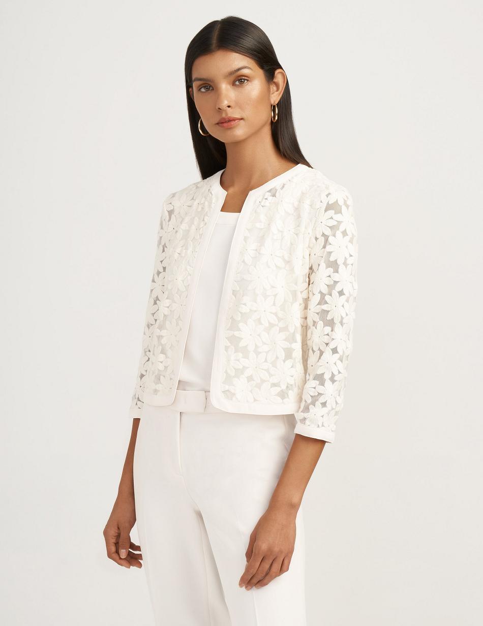 Anne Klein Lace Cardigan Jacket Petite White | AUCIF89874