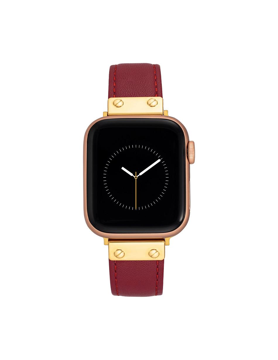 Anne Klein Leather Band Apple Watch Accessories Red / Gold | DAUVO63869