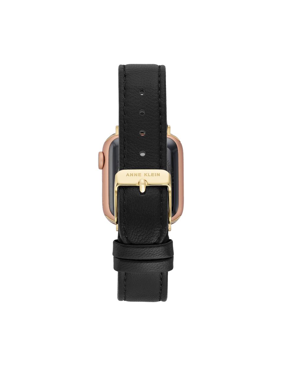 Anne Klein Leather Band Apple Watch Accessories Black / Gold | LAUTR30524