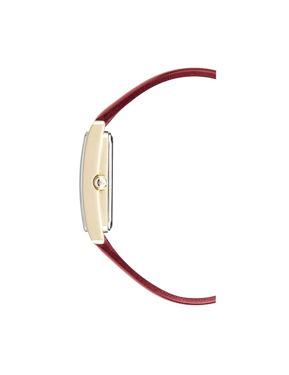 Anne Klein Leather Strap Watch Rectangular Red / Gold | AUZPD31110