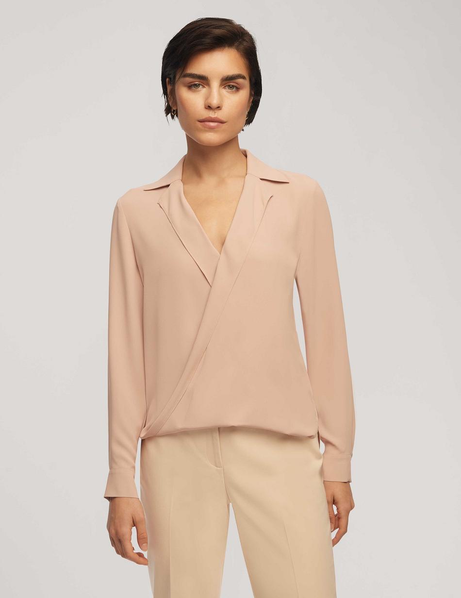 Anne Klein Long Sleeve Crossover Blouse With Collar Tops Pink | AUJZR36315