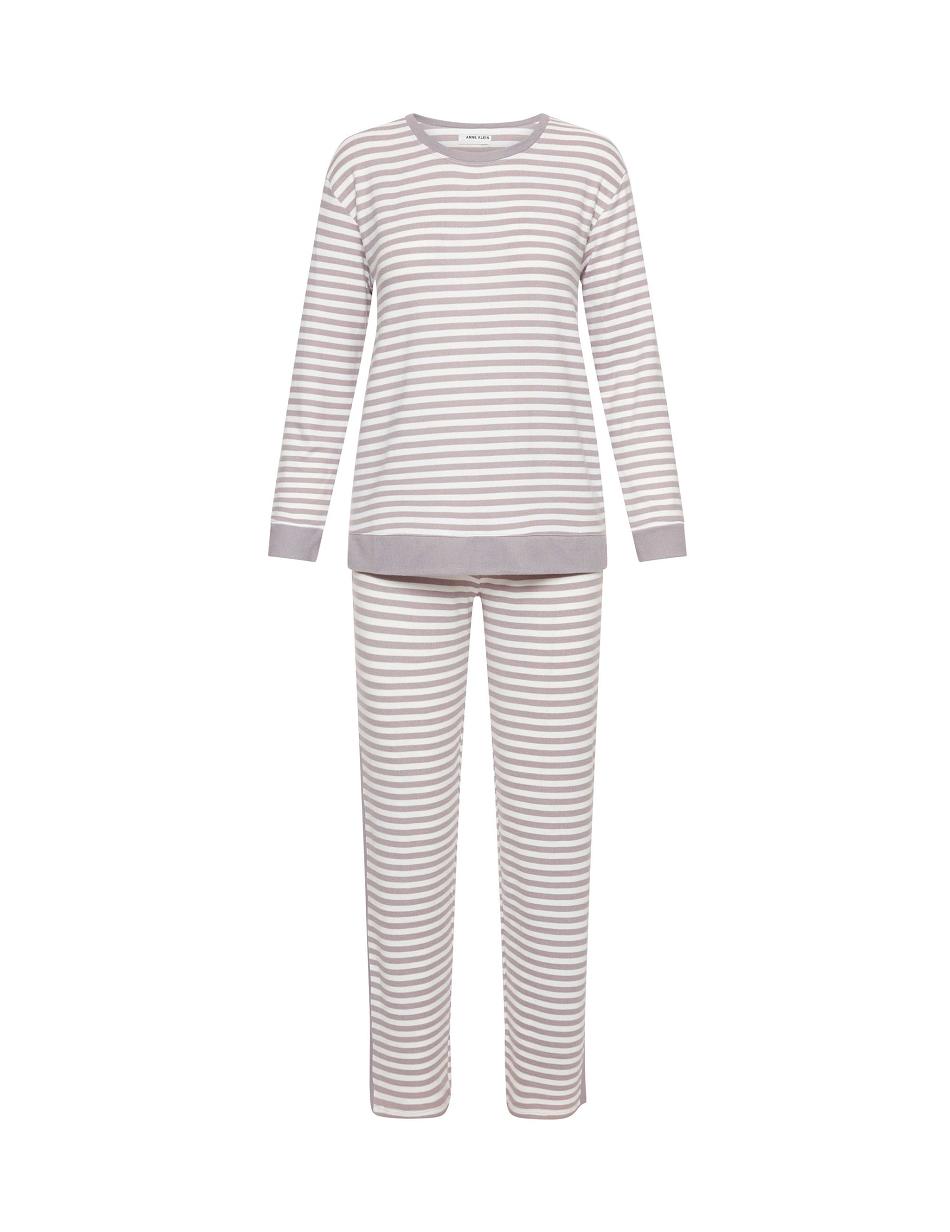 Anne Klein Long Sleeve Pajama Set Sleepwear White / Grey | ZAUNQ93645