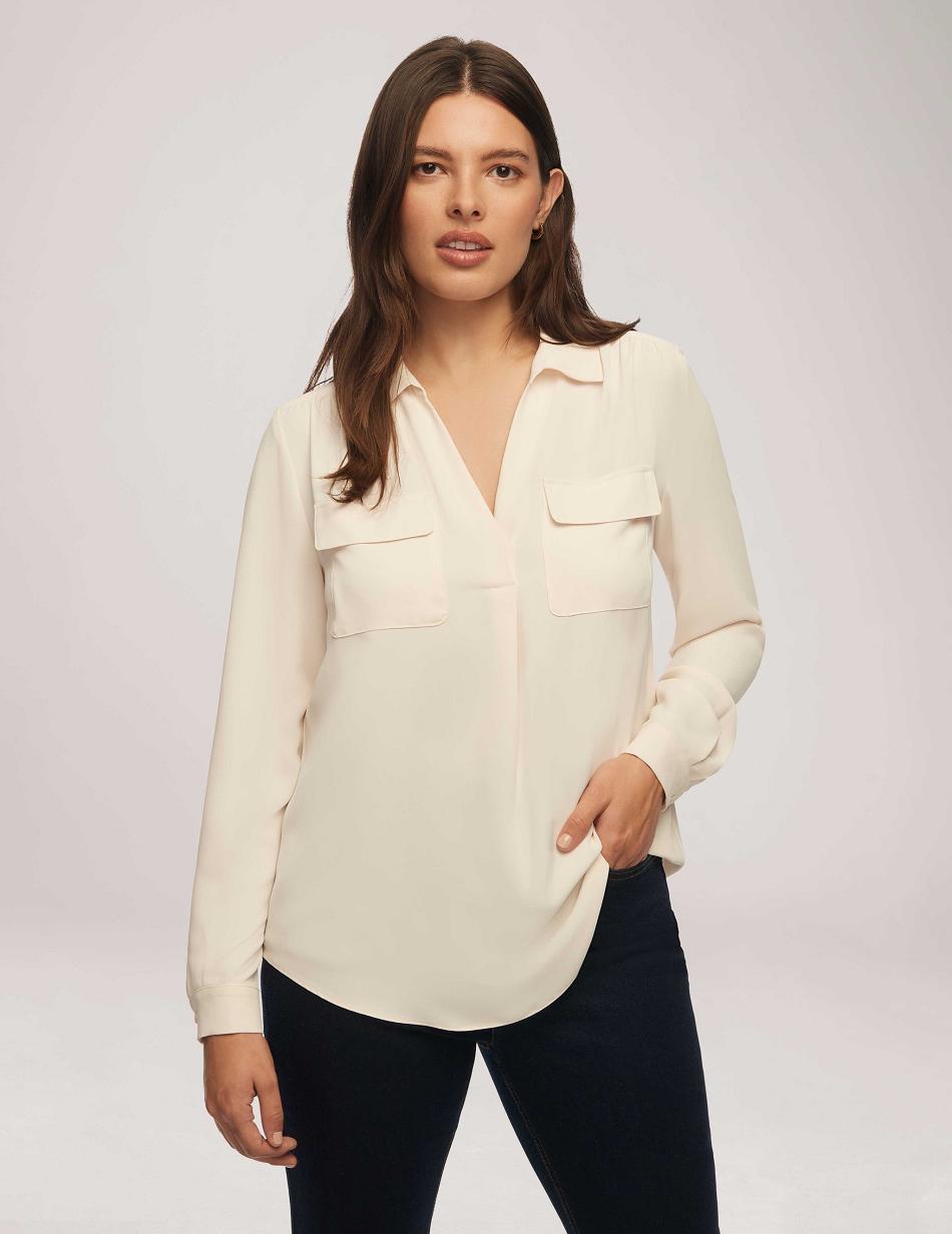 Anne Klein Long Sleeve Shirt With Pocket Tops White | AUJKU55167