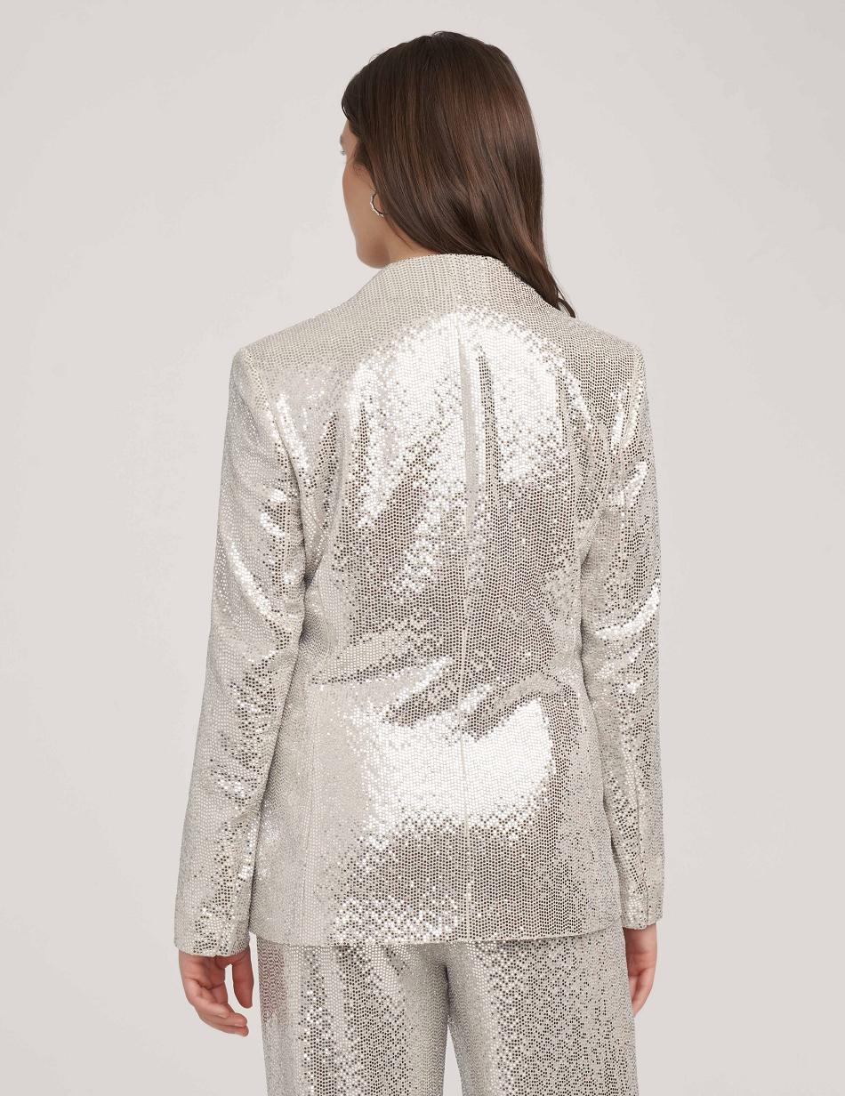 Anne Klein Metallic Heatset Knit Cardigan Jacket Best Sellers Metal / Silver | AUQCS43025