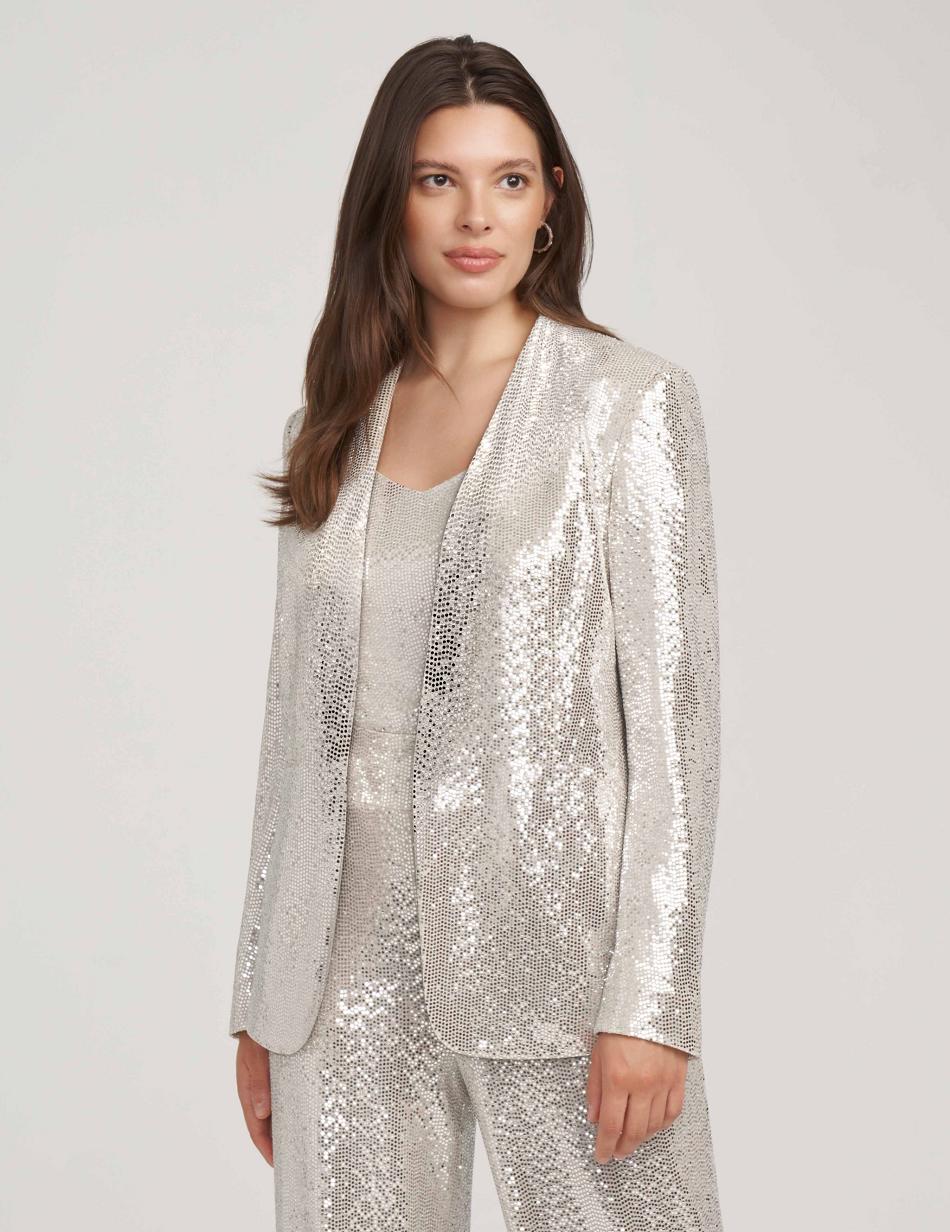 Anne Klein Metallic Heatset Knit Cardigan Jacket Best Sellers Metal / Silver | AUQCS43025