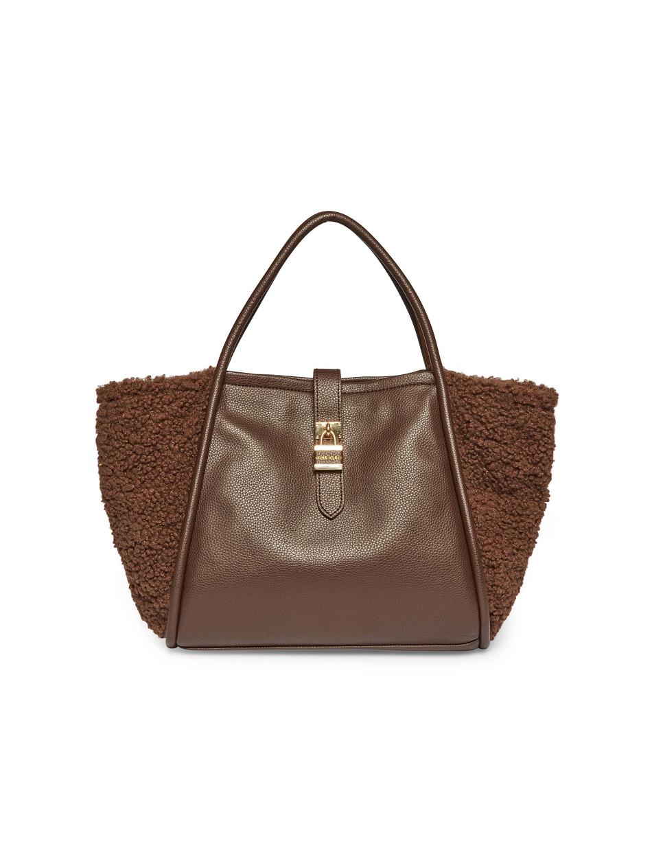 Anne Klein Mixed Media Sherpa Lock Shoulder Bags chocolate | AUJKU74062