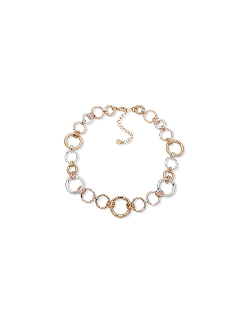 Anne Klein Mixed Metal Circle Links Collar Necklace Gold | FAUUI27962