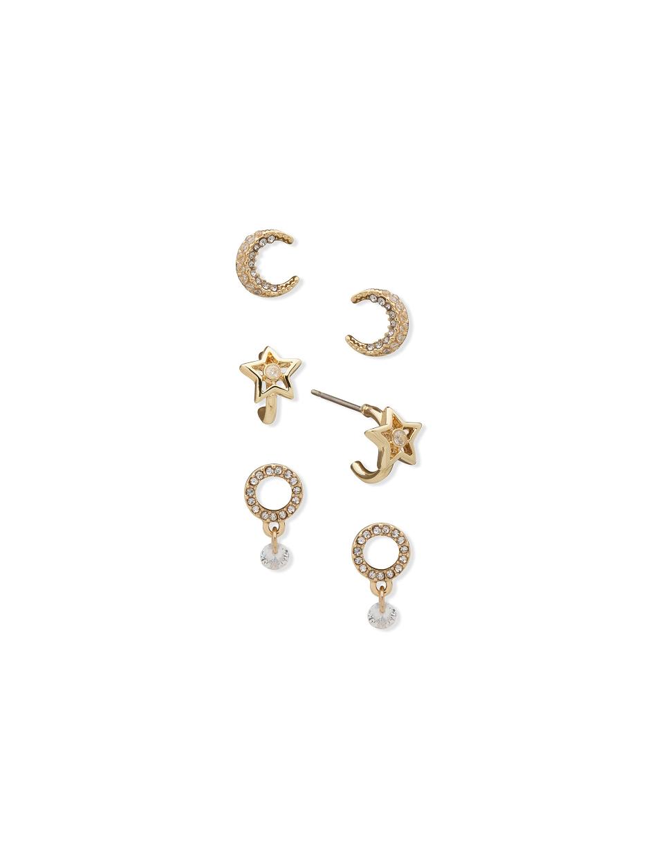 Anne Klein Moon Star Pierced Earring Trio in Gift Box Jewelry Sets Gold | AUCIF96917