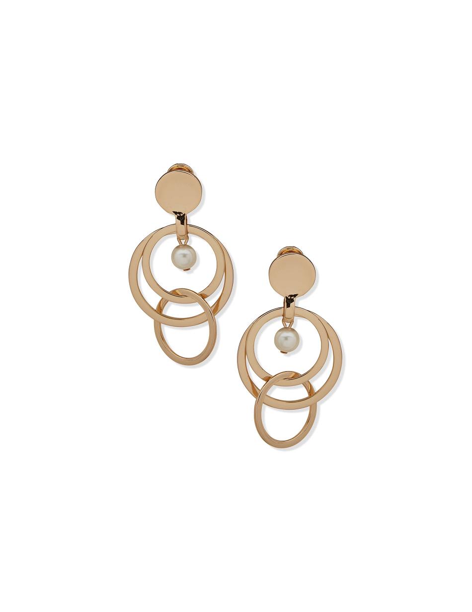 Anne Klein Orbital Drop Clip With Pearl Earrings Gold | FAUUI33554