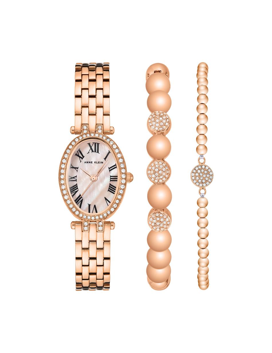 Anne Klein Oval Watch and Bracelet Set with Premium Crystals Metals Rose / Gold | DAUKV44039